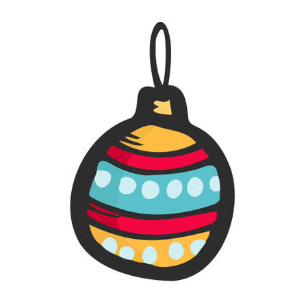 Vector doodle style Christmas toys for the Christmas tree. Christmas tree toy in a hand-drawn style isolated on a white background. Christmas decor element.のイラスト素材