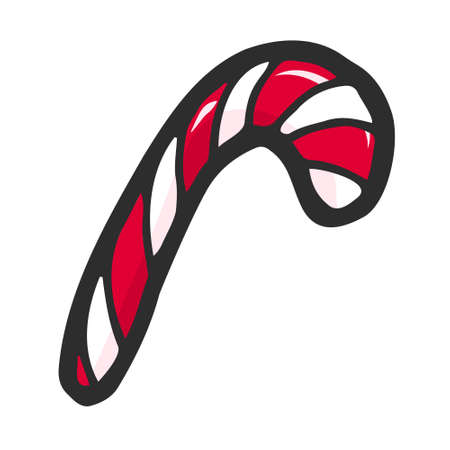 Striped lollipop in doodle style isolated on white background. New Year and Christmas vector doodles. Christmas element for the design of stickers, glidersのイラスト素材