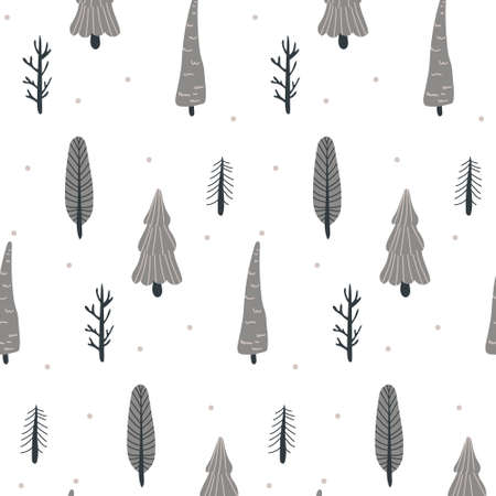 Seamless Scandinavian pattern with hand-drawn firs and trees.のイラスト素材