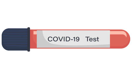 Test tube with blood sample for COVID-19, test for coronavirus. Test result Coronavirus Covid-19. Vector illustration of test tube in flat style isolated on white backgroundのイラスト素材