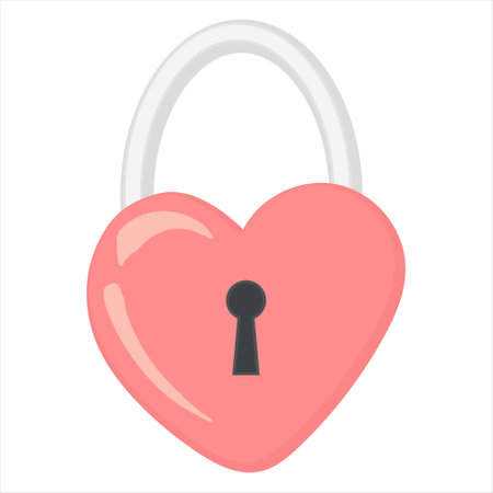 Lock vector icon. Hand-drawn castle in the shape of a heart isolated on a white background. Festive vintage element for valentine's day. Cute romantic concept, simple flat pictures for decoration, design.のイラスト素材