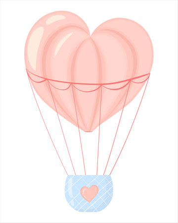 Vector pink heart balloon isolated on white background. Love and Valentine's Day concept, heart shaped flying balloon drawing, design element for cards, covers and patterns.のイラスト素材