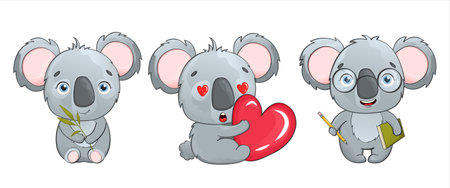 Seamless vector pattern with koalas. Cute Australian bears and tropical leaves. Cartoon koala design. Vector nature background for children. Pattern with tropical animals for wrapping and designのイラスト素材