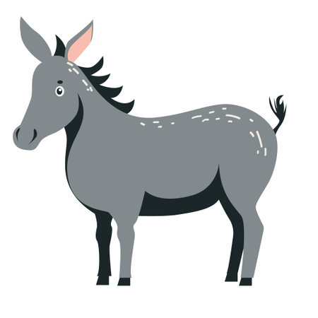 Cute donkey vector illustration, isolated on white background. Donkey in flat style, rural farming, can be used for kids cards or posters.のイラスト素材