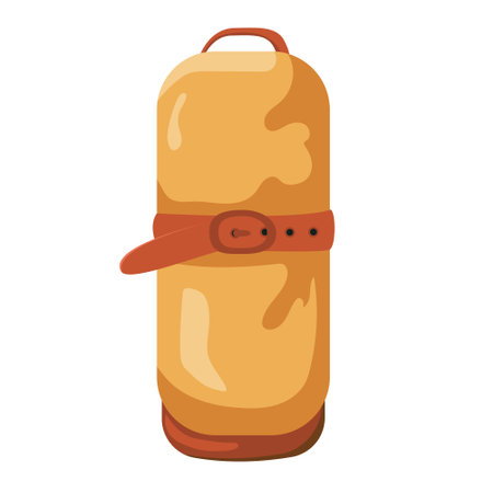 Packed sleeping bag icon. Flat vector icon of packed sleeping bag for hiking isolated on white background.のイラスト素材