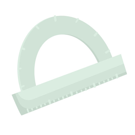 Simple illustration of a protractor, stationery concept, measuring and drawing tools sign on a white background. School ruler with protractor symbol in vector style.のイラスト素材