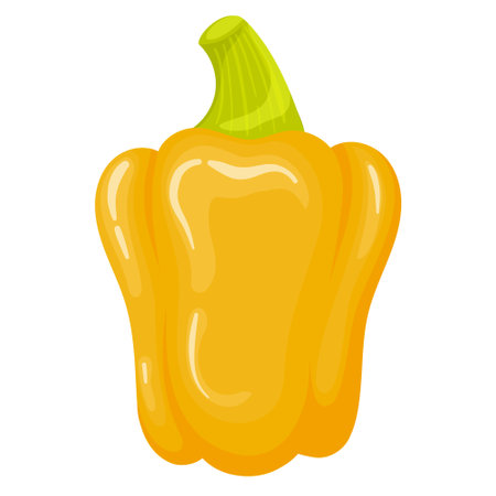 Yellow paprika in flat vector style. Vegetables in simple cartoon style, healthy eating, vegetarianism. Paprika isolated on white background.のイラスト素材
