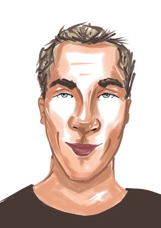 hand drawn portrait of young handsome man with blue eyes isolated on whiteの写真素材