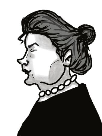 cute old woman in profile portrait isolated on whiteの写真素材