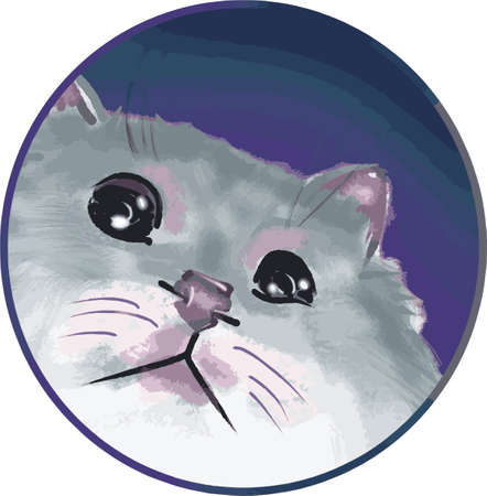 hand drawn portrait of funny cat in the circle isolated on white. selfieのイラスト素材