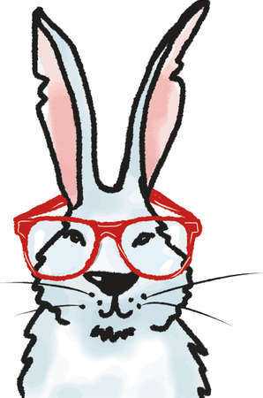 cute funny cartoon bunny portrait isolatedのイラスト素材