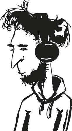 vector illustration of young man listening to music in headphonesのイラスト素材