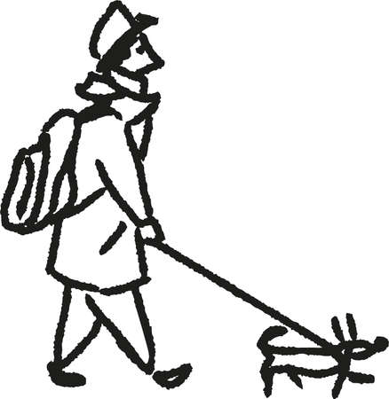 person walking with dog isolated on whiteのイラスト素材