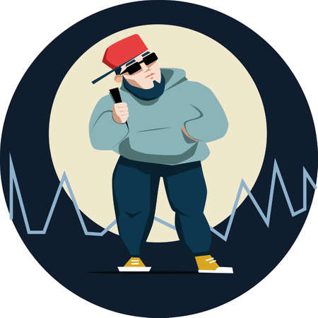 vector flat illustration of young man in cap standing