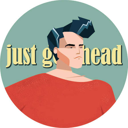 illustration of young handsome man with hairstyle and speech bubblesの写真素材