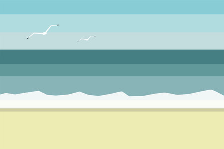 vector flat illustration of sea and sandy beachのイラスト素材