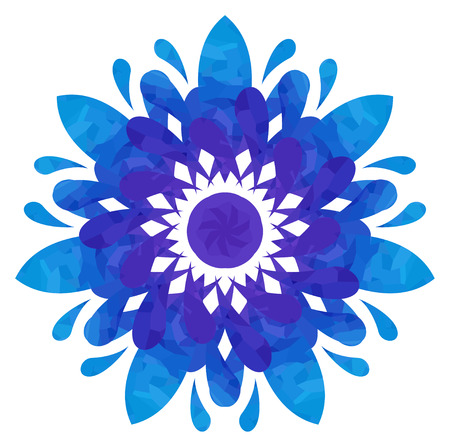 Blue-violet abstract flower of seven elements with polygonal pattern on white background in the Watercolour pattern collectionのイラスト素材