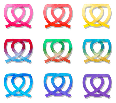 Set of nine celtic knots with shadows and polygonal pattern on white in the Watercolour pattern collectionのイラスト素材