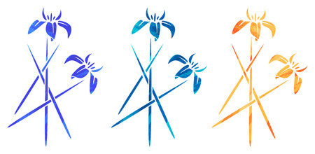 Set of three abstract iris flowers with watercolor pattern on white in the Watercolour pattern collectionの写真素材