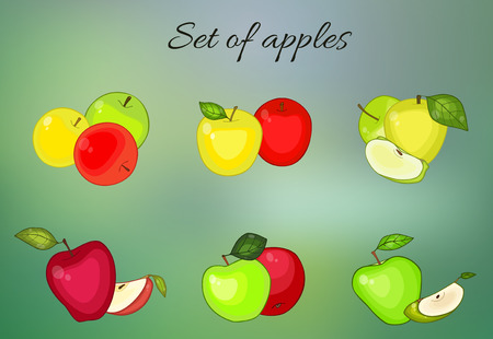 Apples icon set of colorful templates for cooking, restaurant menu and vegetarian foodのイラスト素材