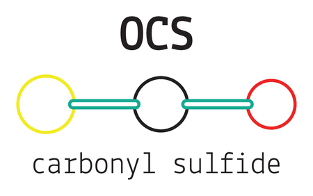 OCS carbonyl sulfide 3d molecule isolated on whiteのイラスト素材