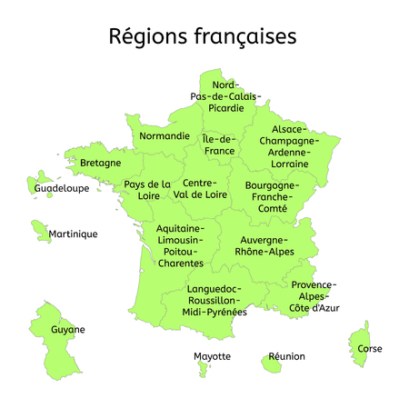 France administrative map with new regions with original french names on whiteのイラスト素材
