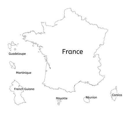 France and franch territory hand-drawn map isolated on whiteのイラスト素材