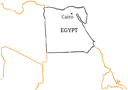 Egypt country with its capital Cairo in Africa hand-drawn sketch map isolated on whiteのイラスト素材