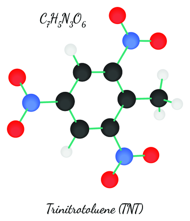Trinitrotoluene TNT C7H5N3O6 molecule isolated on whiteのイラスト素材