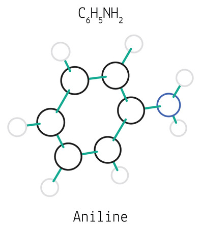 Aniline C6H7N molecule isolated on white in vectorのイラスト素材