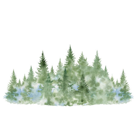 Whimsical Russian Fairy Tale Forest Watercolor Illustration Enchanted Woodland for Kids, Decorative Art, Greeting Cards, Invitations, Scrapbookingの写真素材