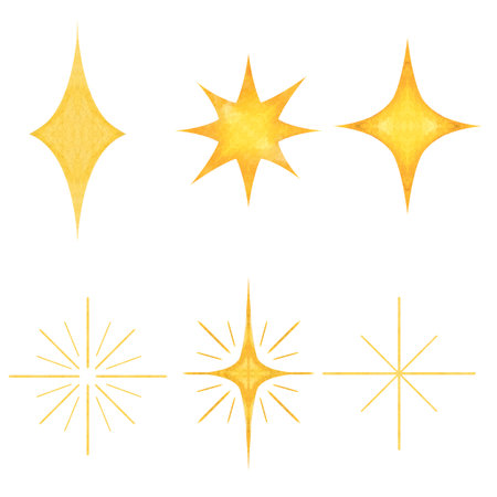 Magical Slavic Star Set Whimsical Russian Folk Watercolor Stars for Holiday Decor, Storybooks, and Craft Projectsの写真素材