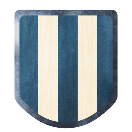 Watercolor illustration of a medieval knight shield with emblem. Perfect for children books, fairy tales, posters, cards, invitations, scrapbooking, decor, games and educational projectsの写真素材