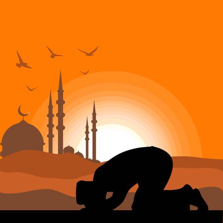 Islam. Ramadan kareem, Mosque, mullah, prayer. Black symbols Celebration Conceptのイラスト素材