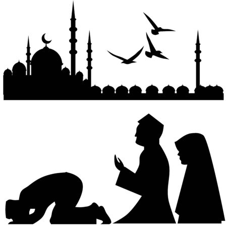 Islam. Ramadan kareem, Mosque, mullah, prayer. Black symbols Celebration Conceptのイラスト素材