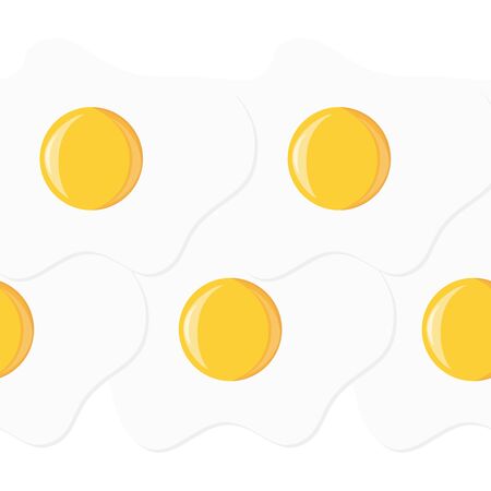 Scrambled fried eggs. Seamless border pattern. Breakfast vector backgroundのイラスト素材