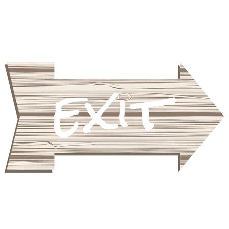 exit sign, wooden arrow, nature texture board. Vector paintingのイラスト素材