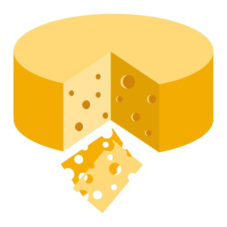 Cheese piece with holes, Maasdam, Swiss art. Vector Illustration isolated on white backgroundのイラスト素材