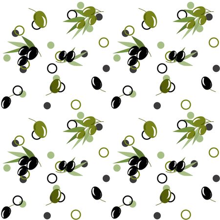 Green and black olive vector floral seamless pattern on the white backgroundのイラスト素材