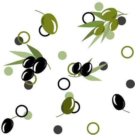 Green and black olive vector floral seamless pattern on the white backgroundのイラスト素材