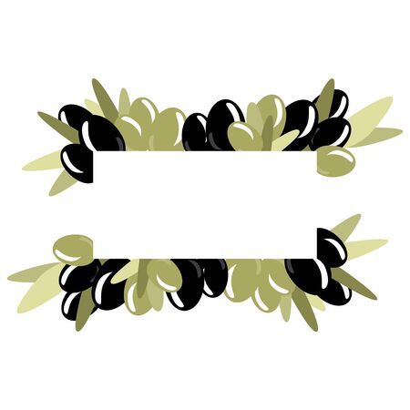 Green and black olive frame, vector floral pattern on the white backgroundのイラスト素材