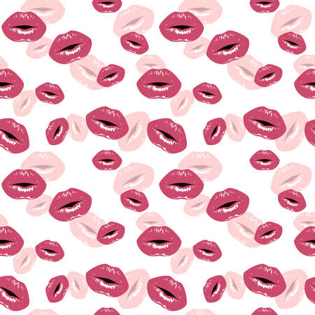 Pink lips prints with gloss. Vector seamless background.のイラスト素材