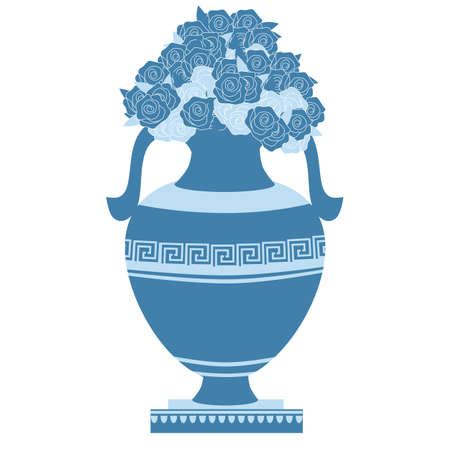 greek decorative ancient amphora and flowers, jug. vector illustrationのイラスト素材