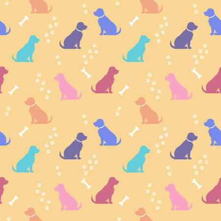 Seamless pattern with colorful dogs. Vector background. Wrapping paperのイラスト素材