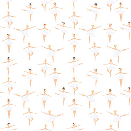 Ballerina, ballet dance, little swans. seamless pattern, set. Swan lake stage. Vector graphics illustration.のイラスト素材