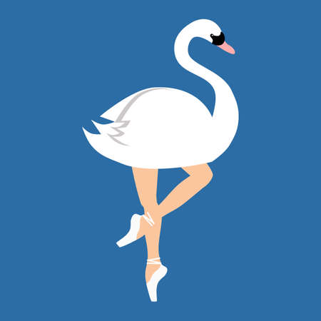Ballerina swan in tutu and pointe shoes, dancing and posing, white swan balletのイラスト素材