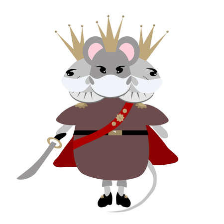Mouse king in face medical mask on whiteのイラスト素材