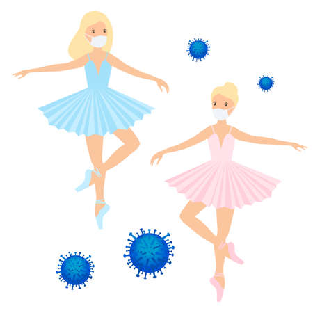 Ballerina in face medical mask on whiteのイラスト素材