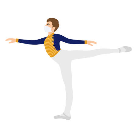 Ballet dancer in face medical mask, ballet during the corona pandemic, Nutcracker prince, Christmas collection. Vector element.のイラスト素材