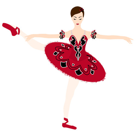 Ballerina in tutu lacedress, pointe shoes, dancing and posing, vector balletのイラスト素材